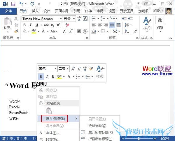 Word中折叠文档功能的使用