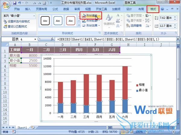 工资分布情况柱形图在Excel2007中怎么制作?