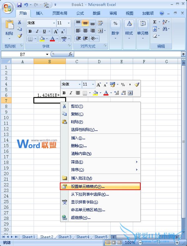 选择设置单元格格式命令