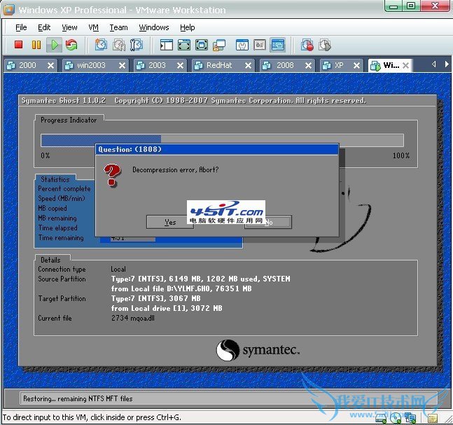 GHOSTԭϵͳ Decompression error,Abort?  