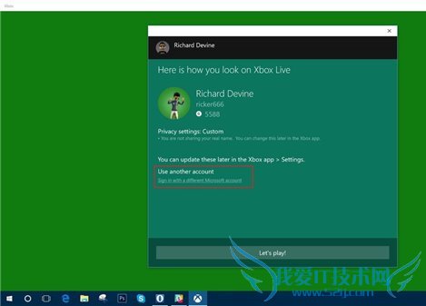 点击下面窗口里按钮,使用另外的微软帐户登录