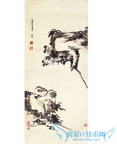 八大山人的《石荷栖禽》 八大山人的《石荷栖禽》