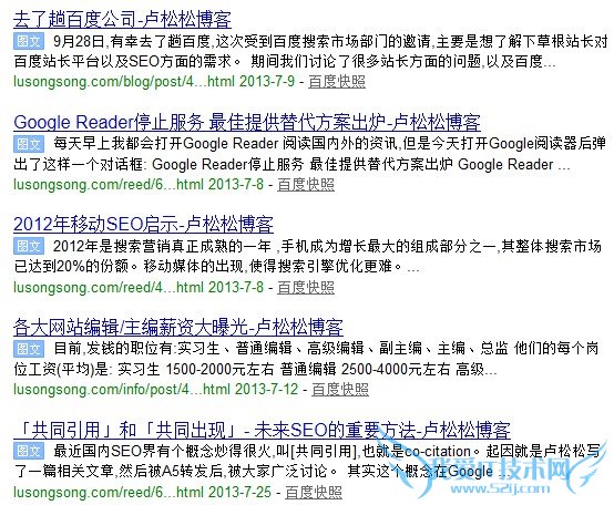 卢松松博客的搜索结果摘要图文图标显示情况