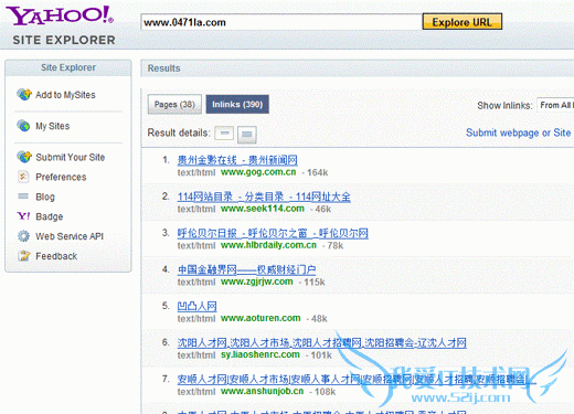 雅虎外链检测工具(Yahoo Site Explorer)