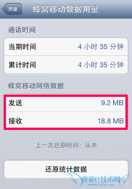 iPhone4怎么查看蜂窝移动数据用量