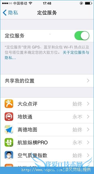 iOS8更人性化的App定位服务选项 52IJ手机之家