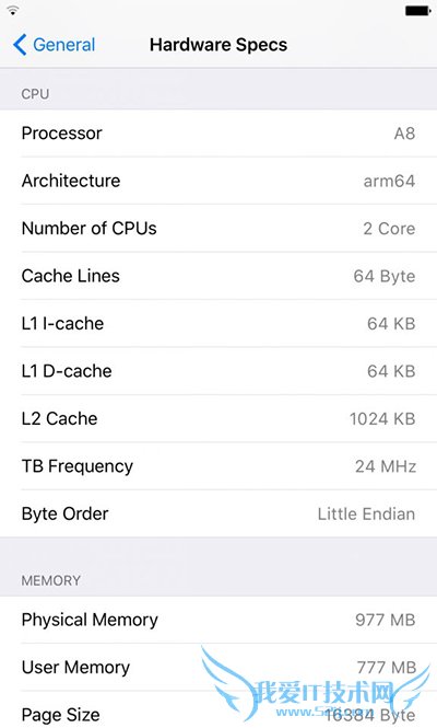 iPhone6s越狱后查看硬件规格方法