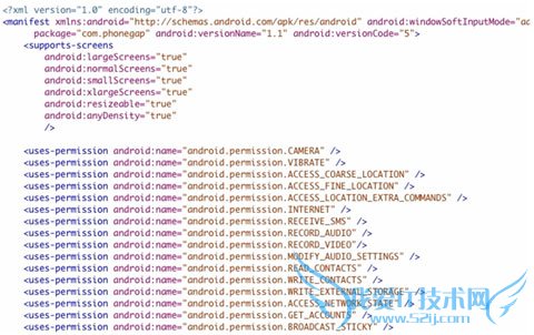 图6 应用程序须要AndroidManifest.xml中声明调用到的权限