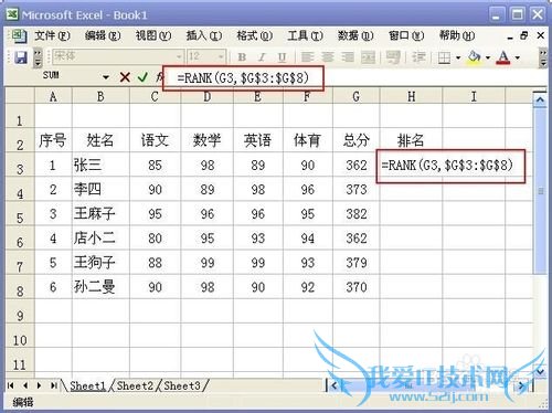 在Excel如何用rank函数自动排名