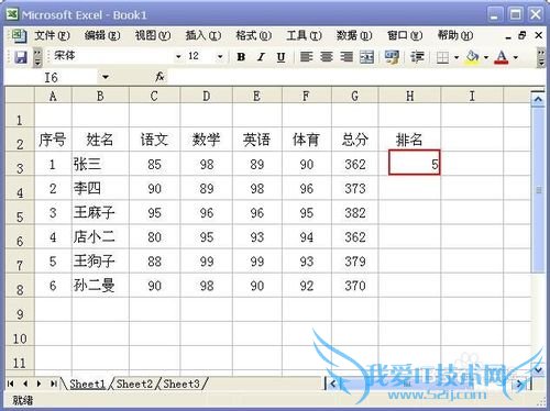 在Excel如何用rank函数自动排名