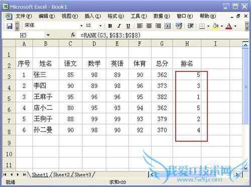 在Excel如何用rank函数自动排名