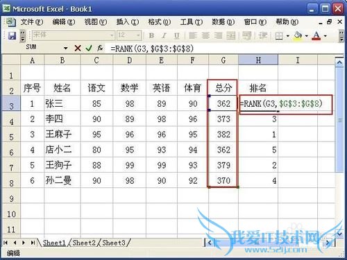 在Excel如何用rank函数自动排名
