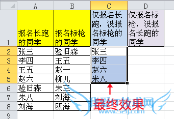 Excel提取两列之间的不相同值