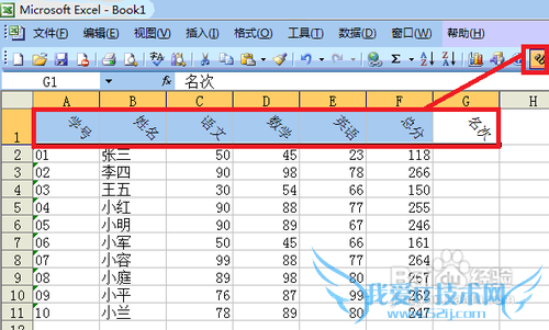 Microsoft Office 2003 Excel中表头的斜行显示
