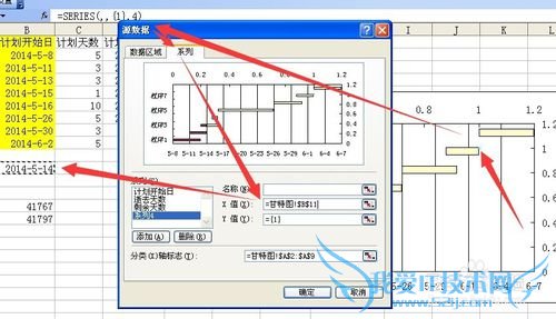 excel中用堆积柱状图和散点图改造成甘特图