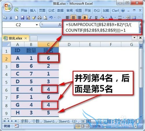 excel排名次函数公式,中国式排名