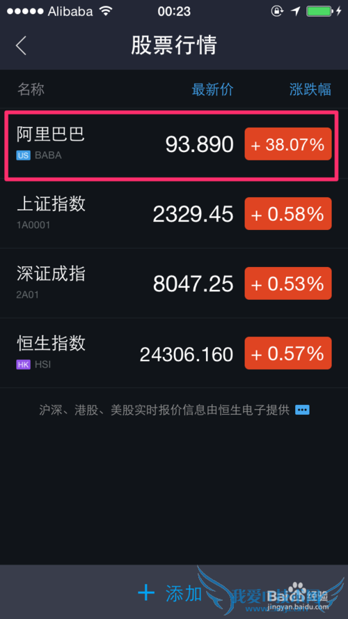 如何在支付宝钱包中添加Ali阿里巴巴股票行情?