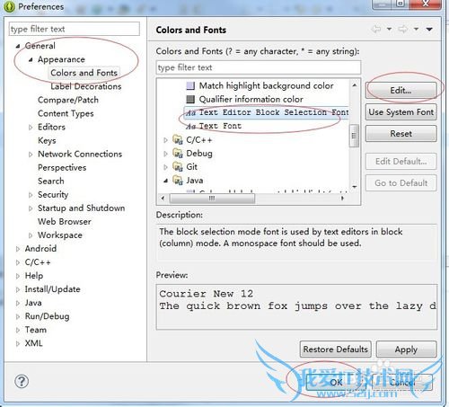 windows7下eclipse选择字体及字号