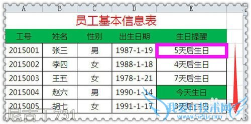 Excel实现生日提醒方法
