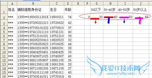 EXCEL根据身份证号码统计年龄段人数SUMPRODUCT