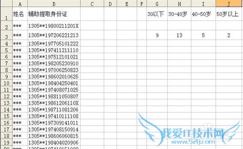 EXCEL根据身份证号码统计年龄段人数SUMPRODUCT
