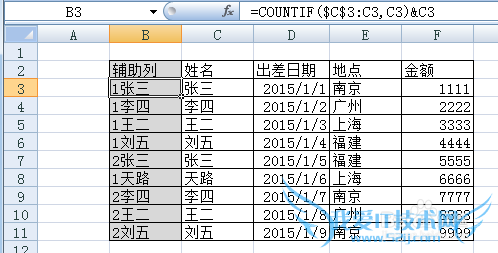 Excel流水账向报表转变之出差问题