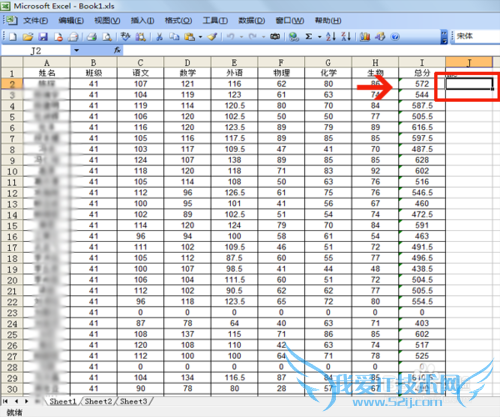 excel2003中使用rank函数对学生成绩进行排名