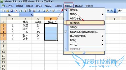 如何在Excel 2003里设置一列可选择输入勾或叉