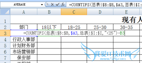 EXCEL花名册实时自动生成各部门年龄分布