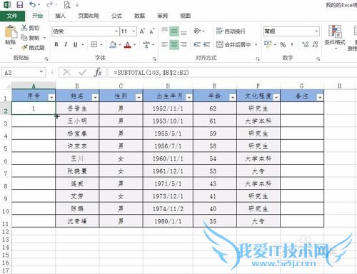 利用Excel中的Subtotal函数实现自动编号