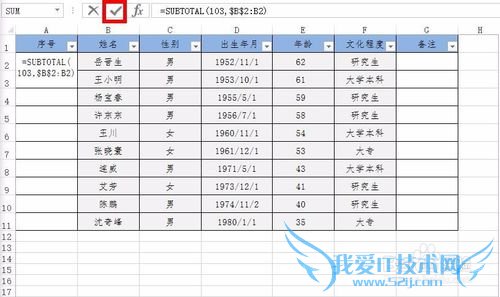 利用Excel中的Subtotal函数实现自动编号