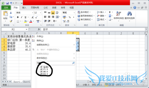 2010excel表格如何运用加的公式和高级筛选
