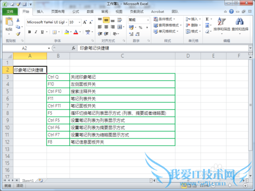 excel表格复制印象笔记无边框的解决办法