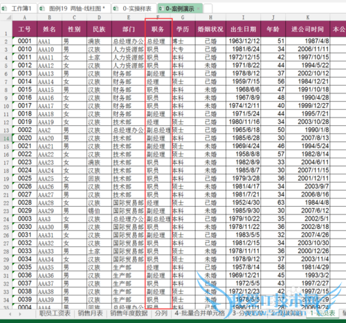 Excel按照“自定义列表”排序--职务职级/部门