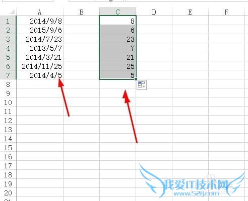 在excel中怎么批量求出每个日期 DAY函数的用法