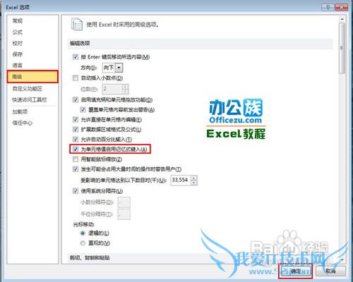 Excel中打开自动完成单元格值的功能