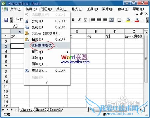 office-Excel2003中将行中的数据复制到列中