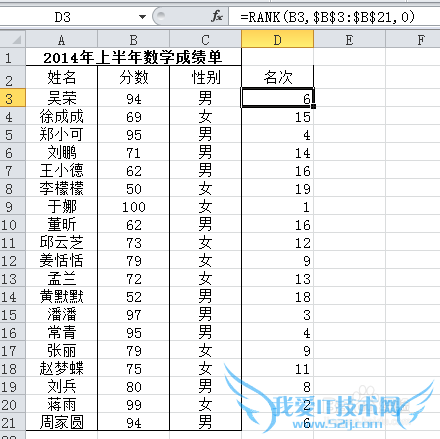 利用Excel进行排名