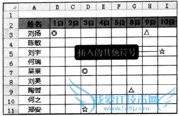 Excel2010中如何插入特殊标识符记录考勤情况