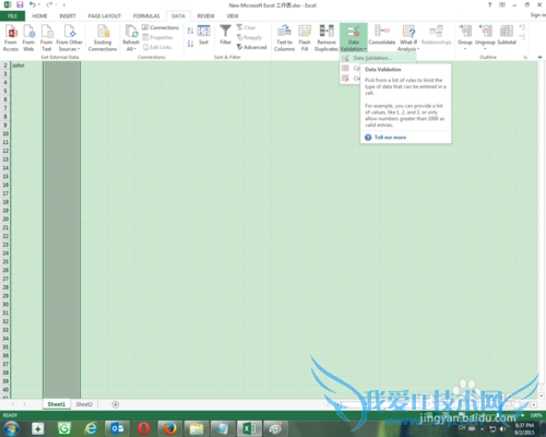 使用excel 2013 英文版 创建一个下拉列表