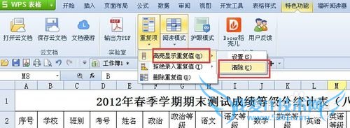 WPS /Excel表格文档中如何显示突出重复项
