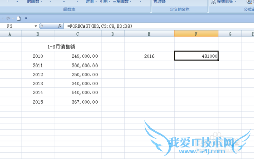 EXCEL中如何使用函数预测下一年销售额