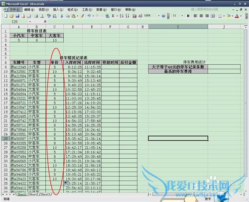 Excel表中用HLOOKUP函数对停车单价进行自动填充