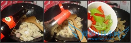 彩椒炒豆腐皮结的做法